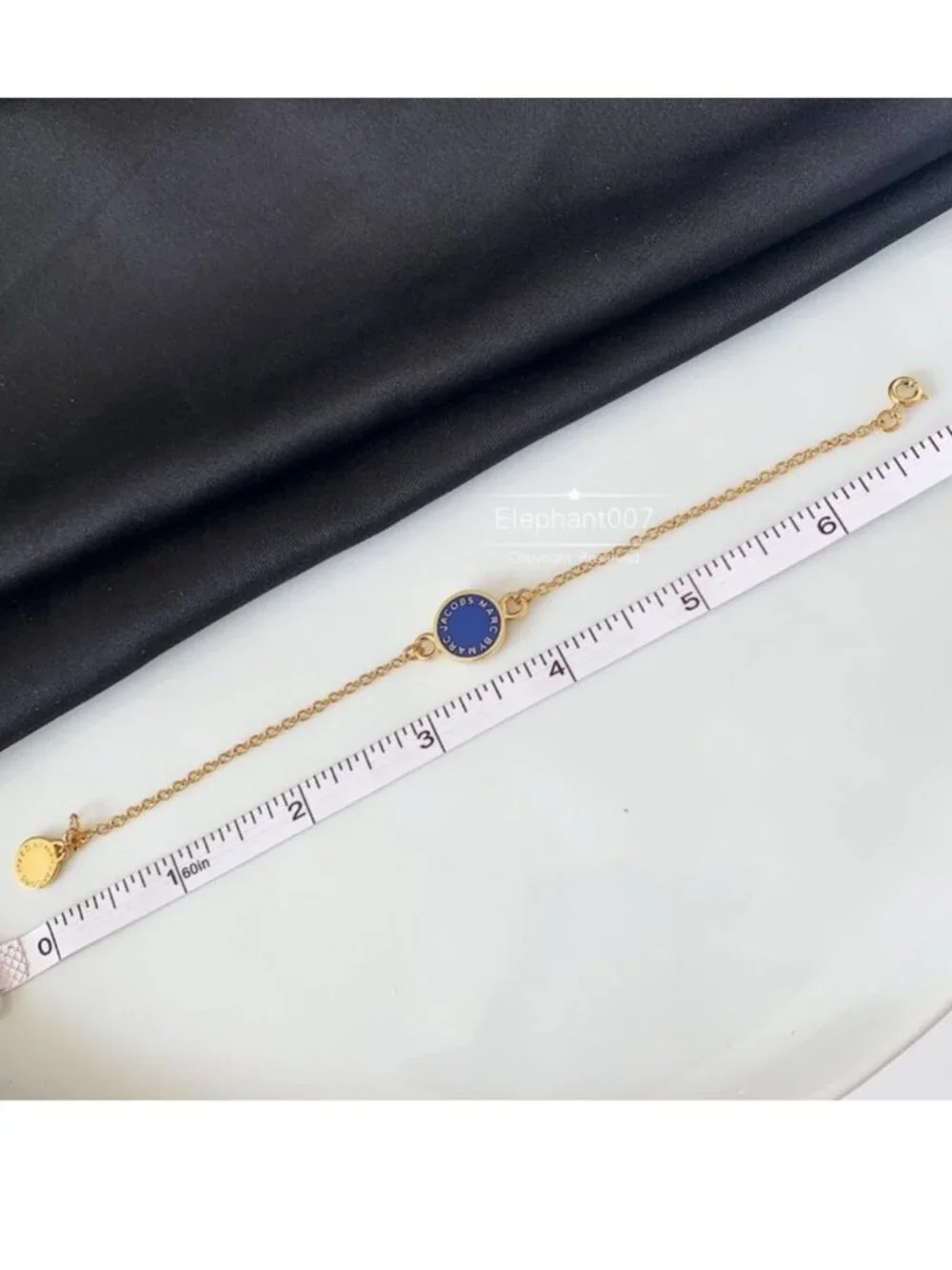Marc Jacobs Blue Enamel Disc Chain Bracelet Gold Tone Minimalist Logo Bracelet